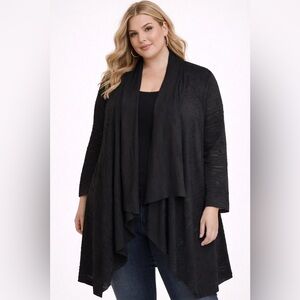 Red Coral Textured long waterfall cardigan - very flattering and so pretty!